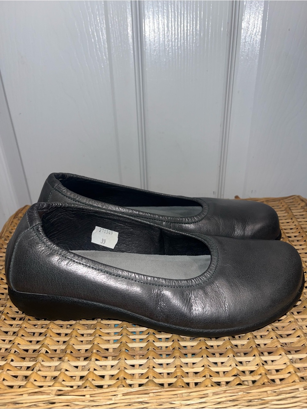 NAOT Taupo ballet flats in Crinkle steel leather